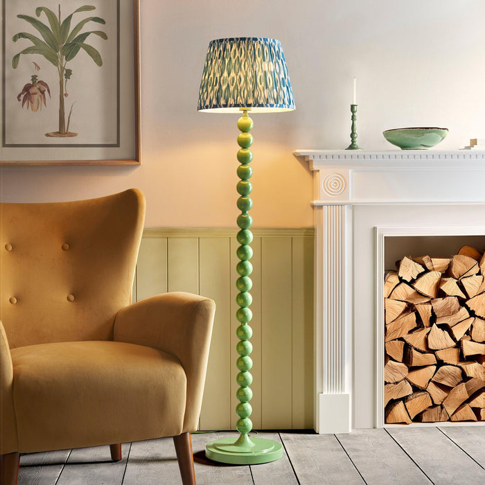 Higgledy Green Floor Lamp & Ikat 35cm Marlin Blue Shade by Endon Lighting — suits living rooms & bedrooms