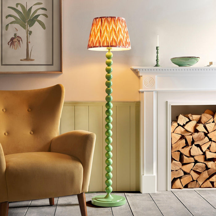 Higgledy Green Floor Lamp & Zigzag 35cm Apricot Orange Shade by Endon Lighting — suits living rooms & bedrooms