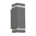 Houston light grey wall light lit up and down with clear glass detail on a square body