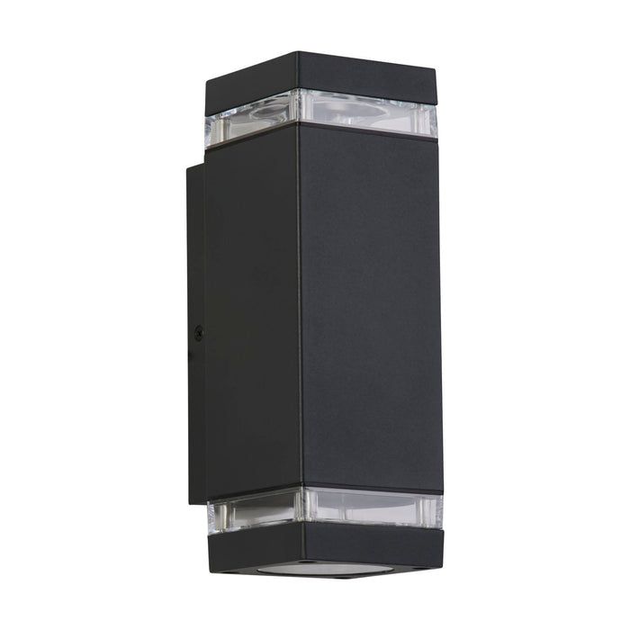 Houston light grey square up and down wall light unlit on white with clear glass rings