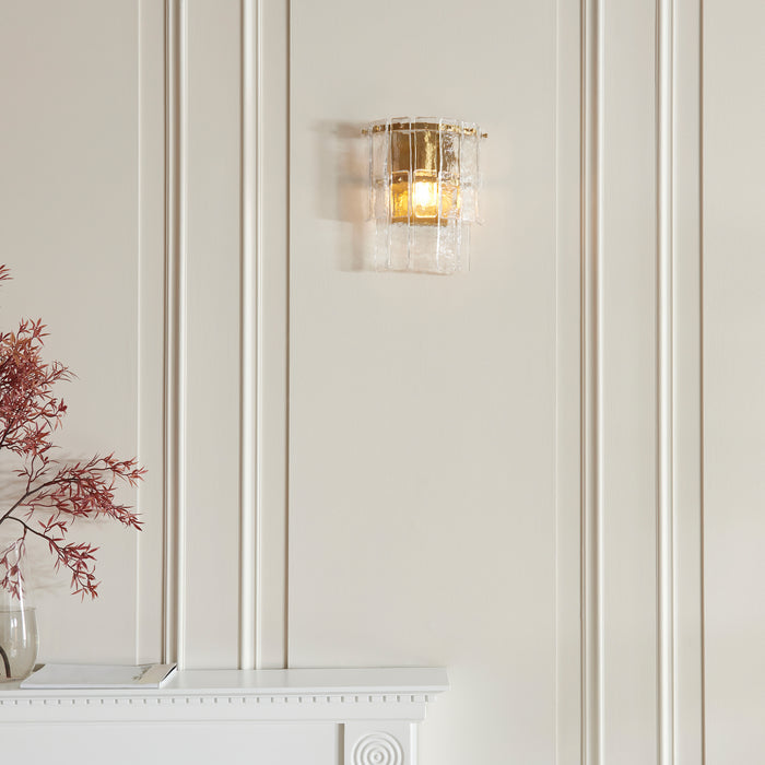 Karine Brass Wall Light - Handmade Glass Panels — additional angle