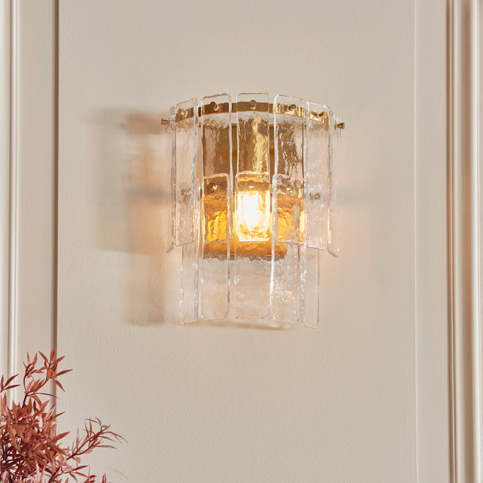 Karine Brass Wall Light - Handmade Glass Panels — lifestyle setting