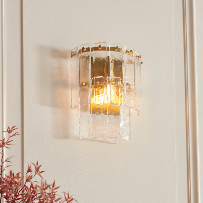 Karine Brass Wall Light - Handmade Glass Panels — side profile