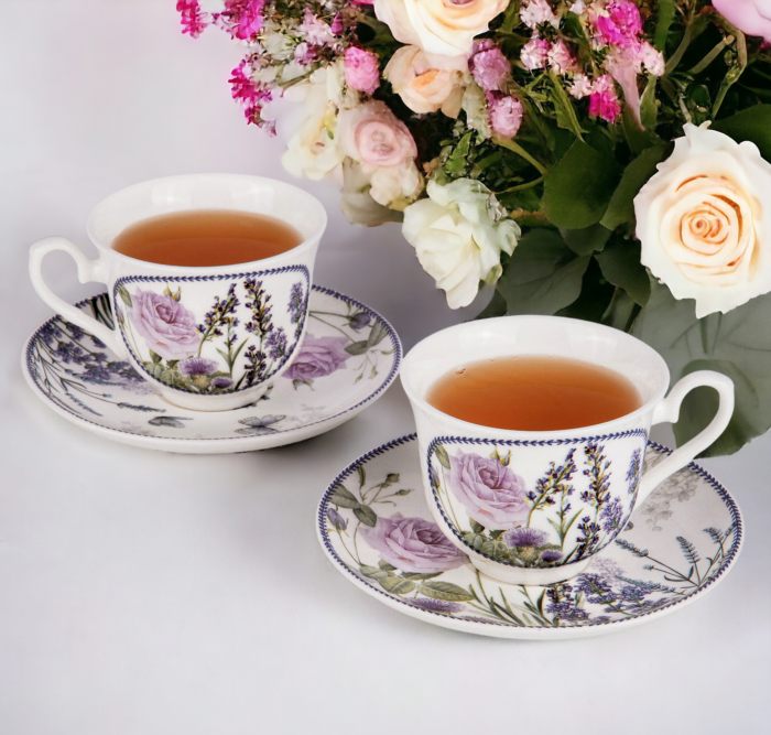 Lavender Porcelain Tea/Coffee Cup and Saucer in Gift Box