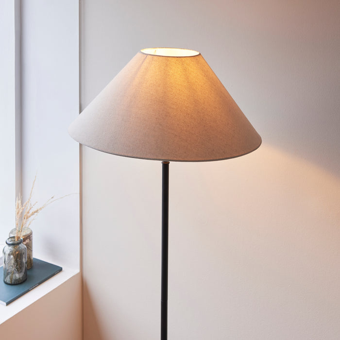 Lille Antique Black 1 Light Floor Lamp Linen Shade — additional angle