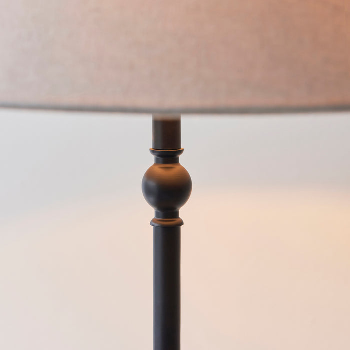 Lille Antique Black 1 Light Floor Lamp Linen Shade — lifestyle setting