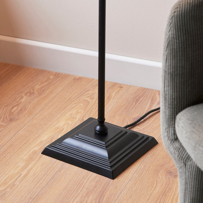 Lille Antique Black 1 Light Floor Lamp Linen Shade — side profile