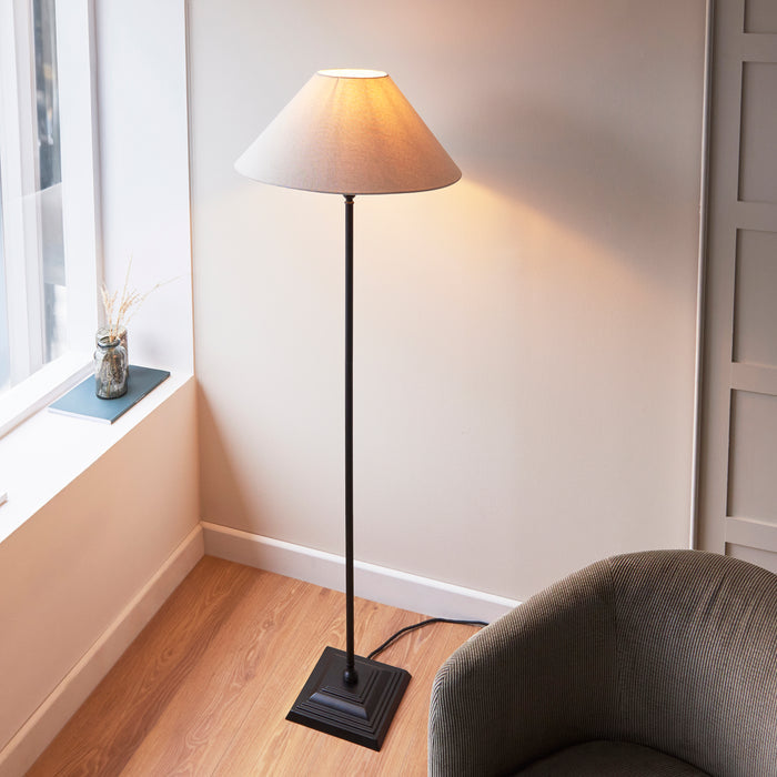 Lille Antique Black 1 Light Floor Lamp Linen Shade — alternate view