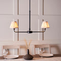 Lille Black 2 Light Linear Pendant & Neutral Ikat 16cm Shades by Endon Lighting — suits living rooms, dining rooms & hallways