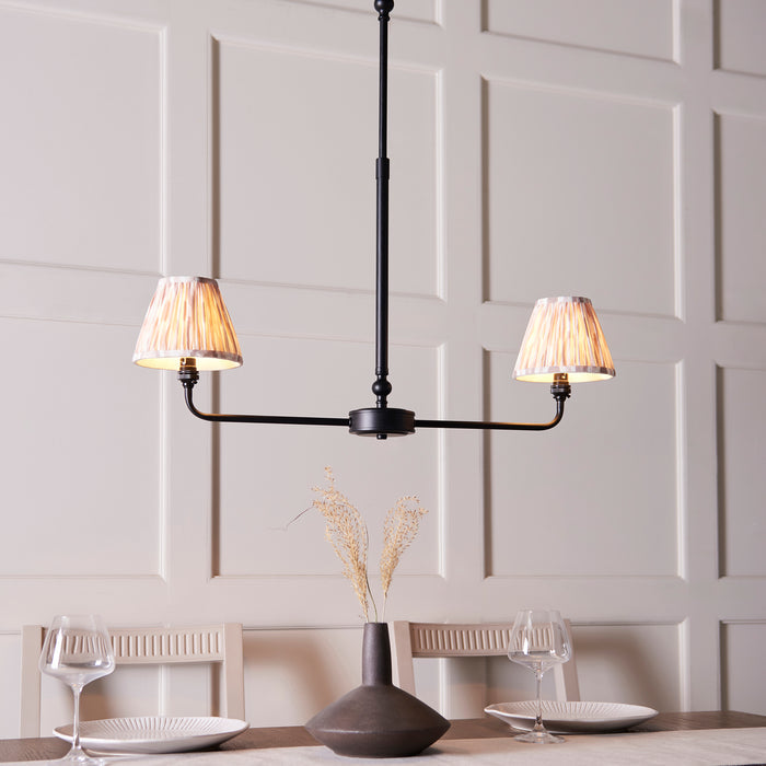 Lille Black 2 Light Linear Pendant & Neutral Ikat 16cm Shades — side profile