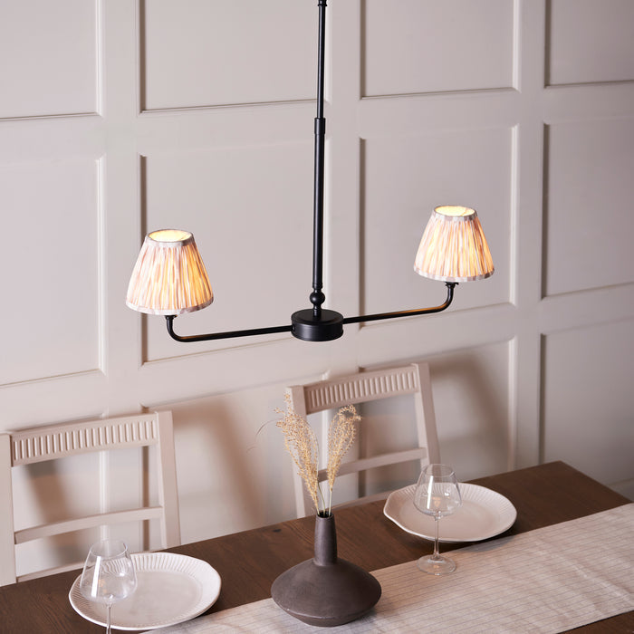 Lille Black 2 Light Linear Pendant & Neutral Ikat 16cm Shades — product detail