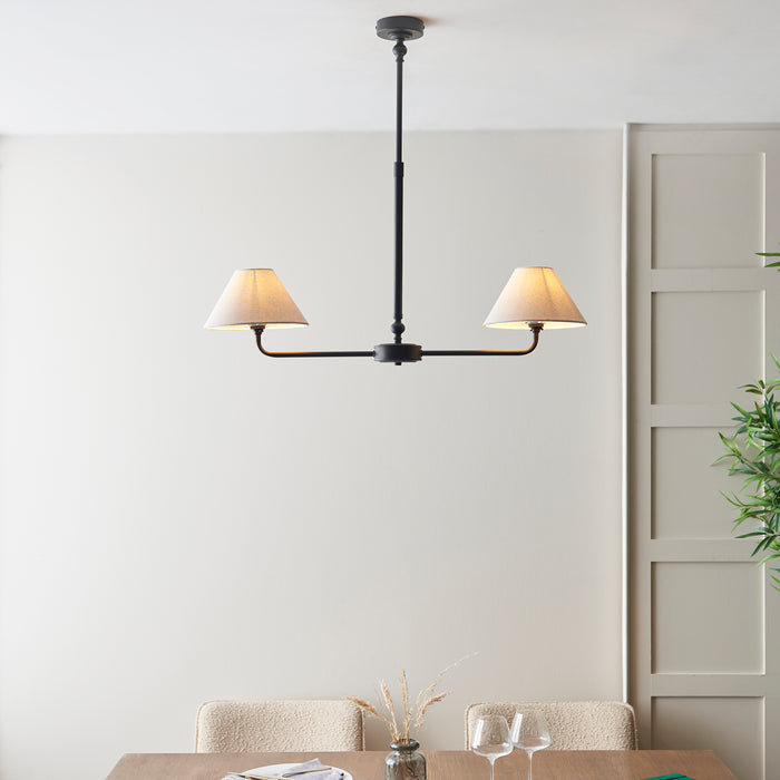 Lille Black 2 Light Pendant - Linen Shade — lifestyle setting