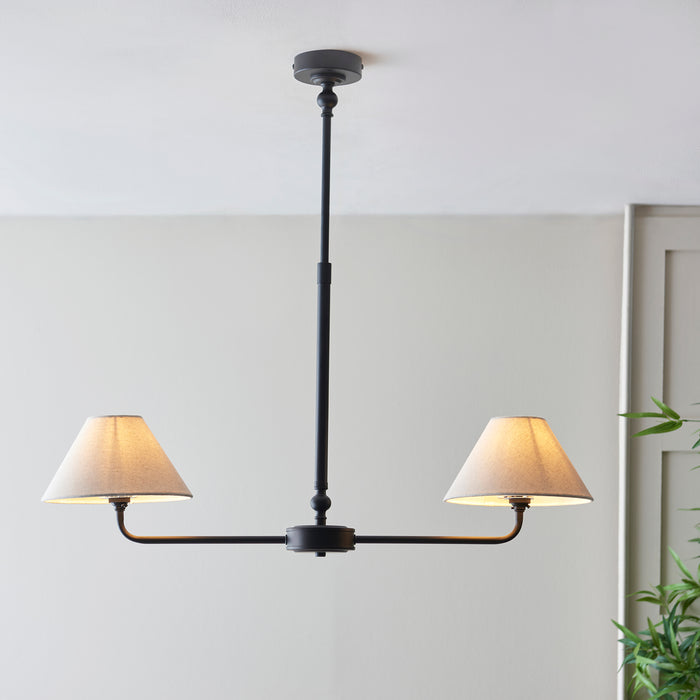 Lille Black 2 Light Pendant - Linen Shade — side profile