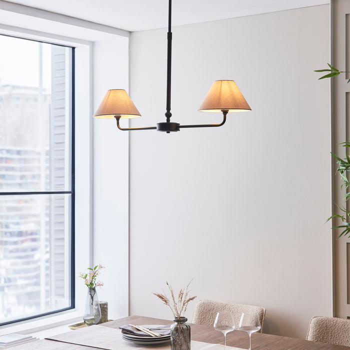 Lille Black 2 Light Pendant - Linen Shade — product detail