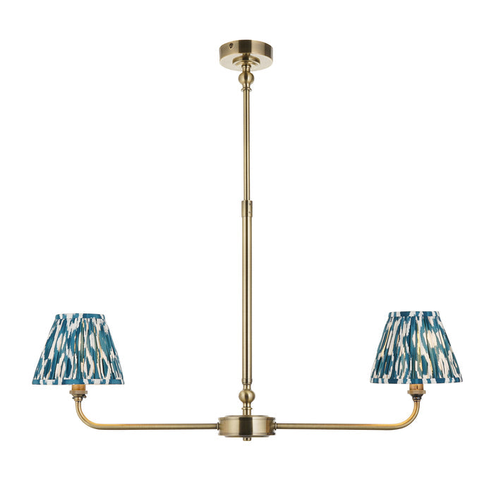 Lille Brass 2 Light Linear Pendant & Blue Ikat 16cm Shades 118086 by Endon Lighting