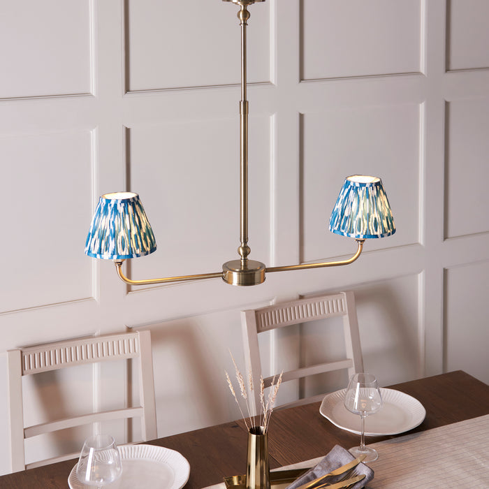 Lille Brass 2 Light Linear Pendant & Blue Ikat 16cm Shades — product detail