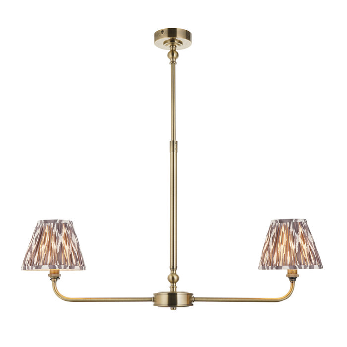 Lille Brass 2 Light Linear Pendant & Grey Ikat 16cm Shades 118085 by Endon Lighting