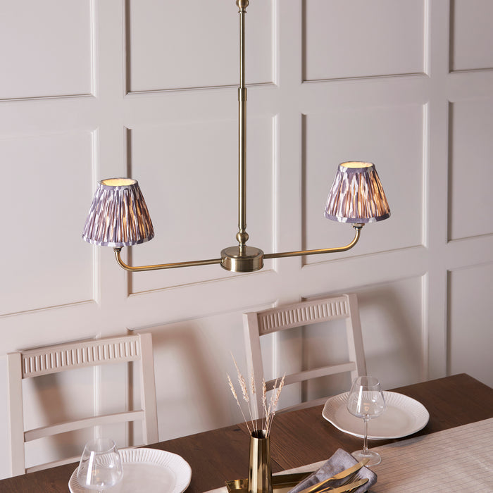 Lille Brass 2 Light Linear Pendant & Grey Ikat 16cm Shades — product detail