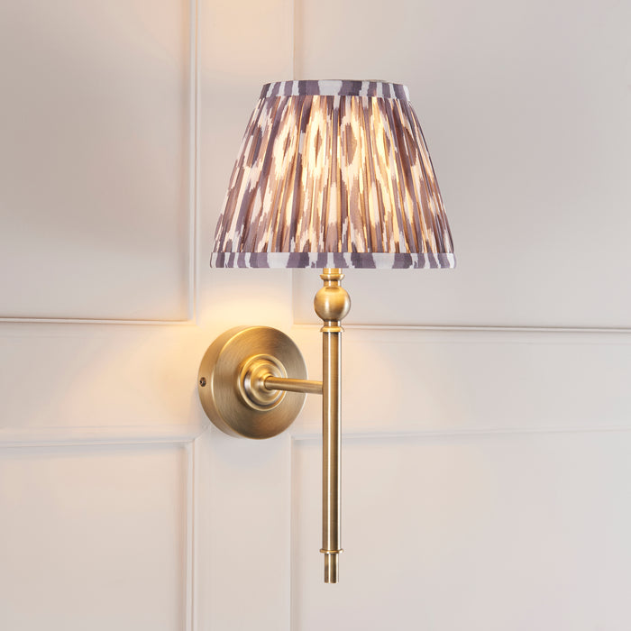 Lille Brass Living Room Wall Light & Grey Ikat 20cm Shade by Endon Lighting — suits living rooms, bedrooms & hallways
