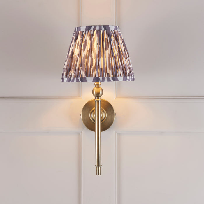 Lille Brass Living Room Wall Light & Grey Ikat 20cm Shade — lifestyle setting