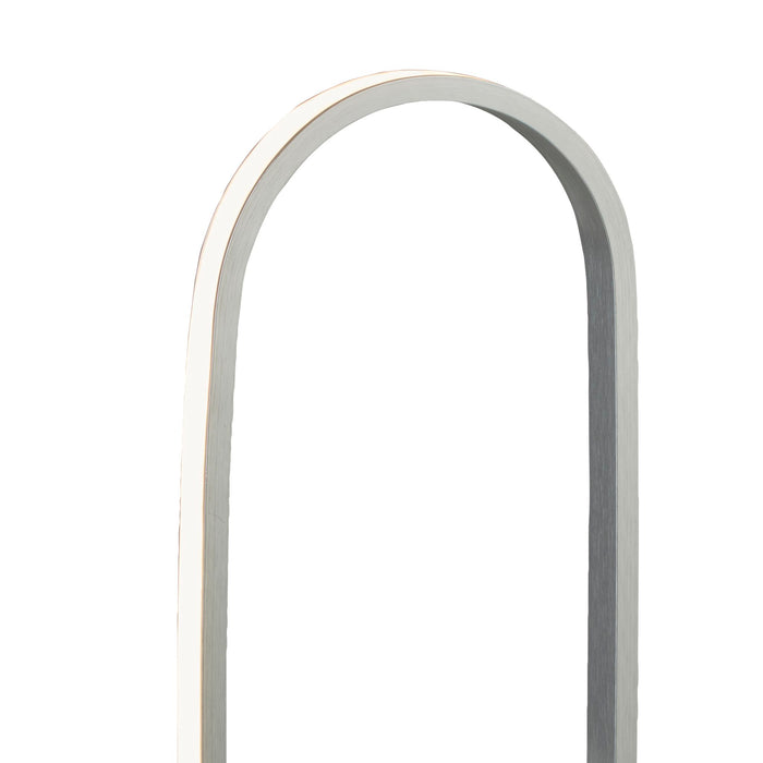 Close-up of the Liner lamp's brushed aluminium loop with its slim glowing LED edge