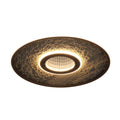 Lumadisc matt black flush ceiling light with a textured stone-effect disc and lit LED centre