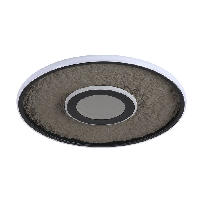 Lumadisc matt black textured flush ceiling light unlit on a white studio background