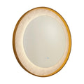 Luxo round bathroom mirror with gold frame and glowing marble-effect LED surround