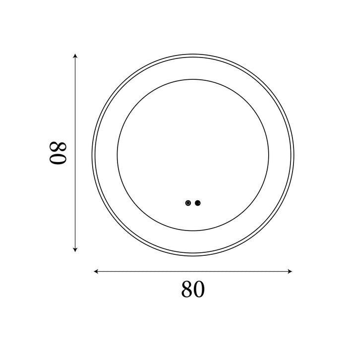Dimension diagram of the Luxo Bathroom, Gold Metal, Integrated LED Mirror - IP44 with height and width in cm.
