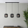 Mathias Black Bamboo 3 Light Linear Pendant by Endon Lighting — suits living rooms, dining rooms & hallways
