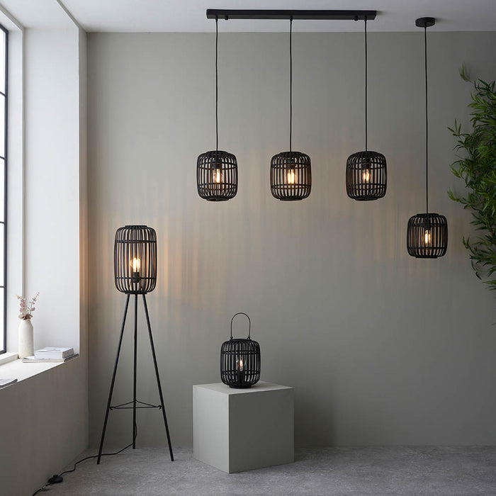 Mathias Black Bamboo 3 Light Linear Pendant — lifestyle setting