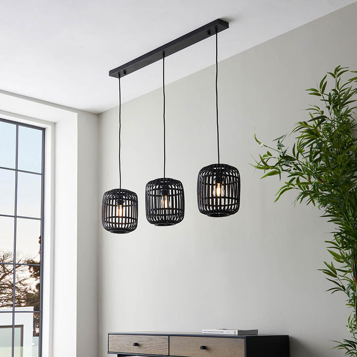 Mathias Black Bamboo 3 Light Linear Pendant — side profile