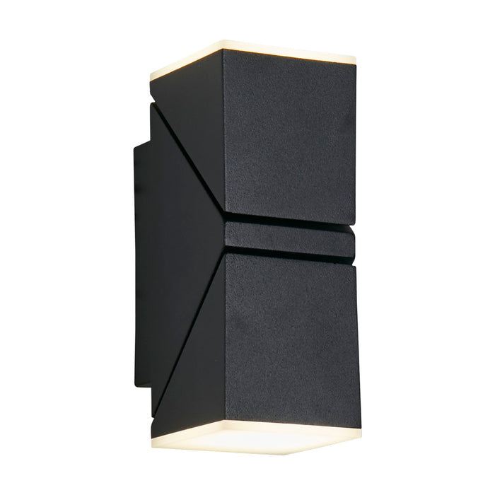 Montana black square wall light lit up and down with angular faceted sides