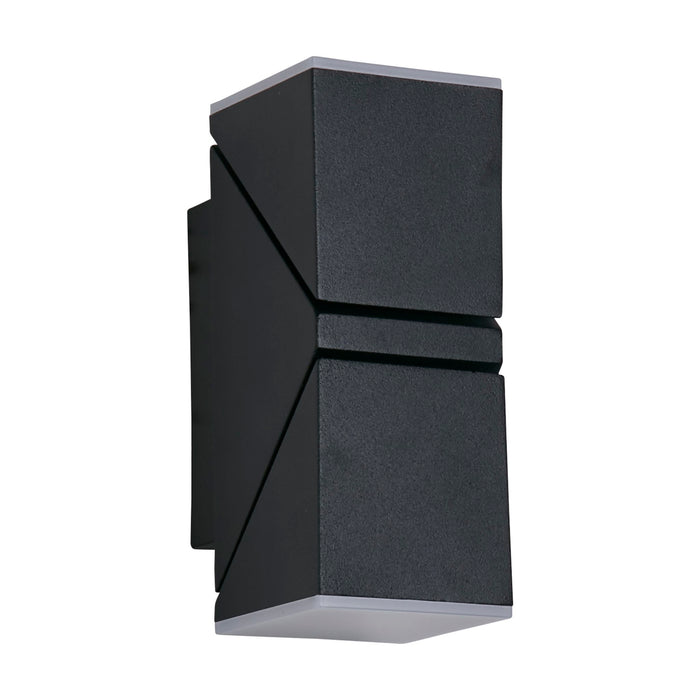 Montana black square up and down wall light unlit on white showing its faceted form