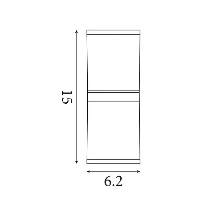 Dimension diagram of the Montana Outdoor, Black, LED Wall Light - IP65 showing height and width measurements in centimetres.