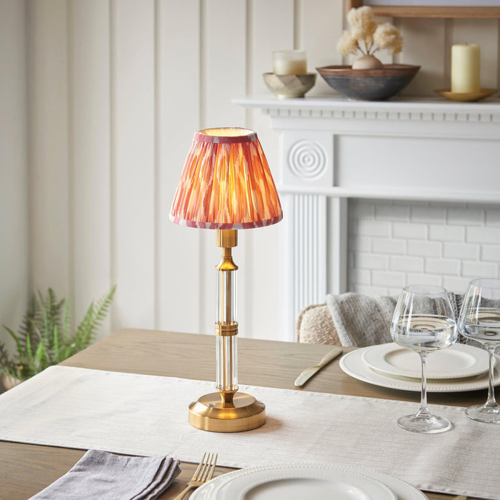 Morton Rechargeable Table Lamp & Ikat 16cm Coral Pink Shade by Endon Lighting — suits living rooms, bedrooms & offices