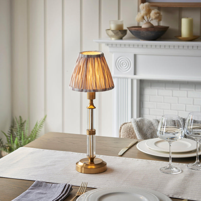 Morton Rechargeable Table Lamp & Ikat 16cm Neutral Shade by Endon Lighting — suits living rooms, bedrooms & offices