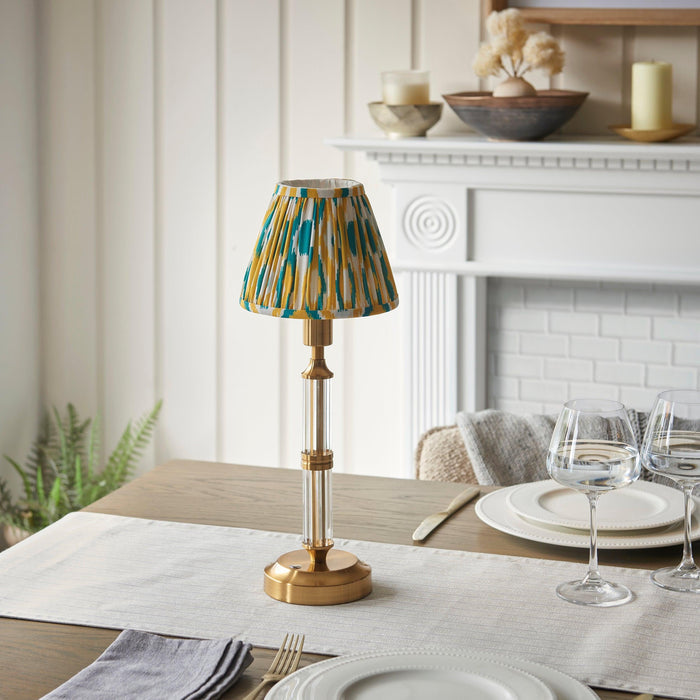 Morton Rechargeable Table Lamp & Ikat 16cm Yellow & Jade Shade — rear view