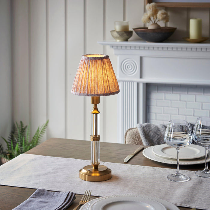 Morton Rechargeable Table Lamp & Leaf 16cm Peachy Keen Shade by Endon Lighting — suits living rooms, bedrooms & offices
