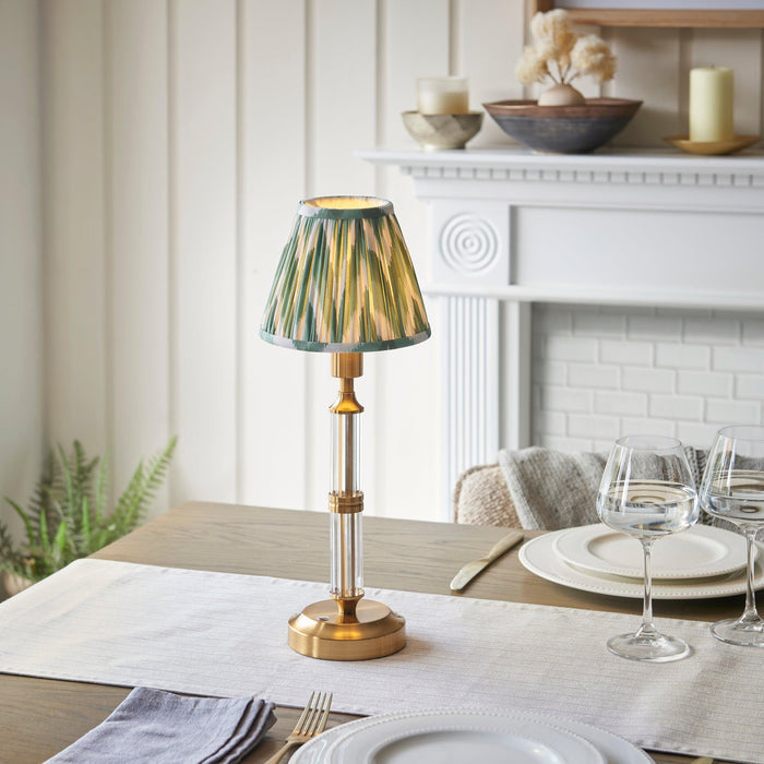 Morton Rechargeable Table Lamp & Zigzag 16cm Cotswold Green Shade by Endon Lighting — suits living rooms, bedrooms & offices