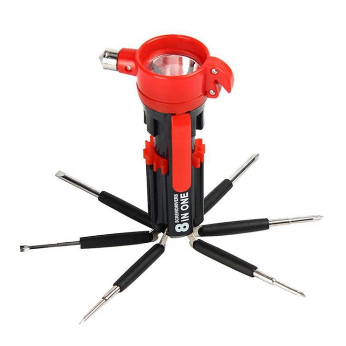 Multifunctional Car Safety Hammer with Screwdriver Flashlight, 8 in 1 with Safety Hammer