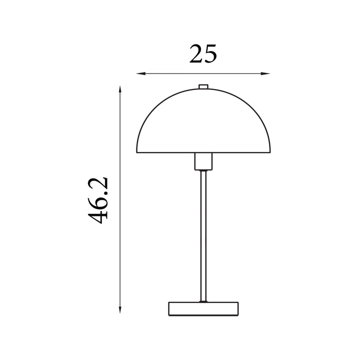 Dimension diagram of the Mushroom, Matt Green, Table Lamp - Metal Dome Shade with height and width in cm.
