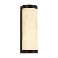 Nile matt black bathroom wall light with a glowing marble-effect cylindrical diffuser