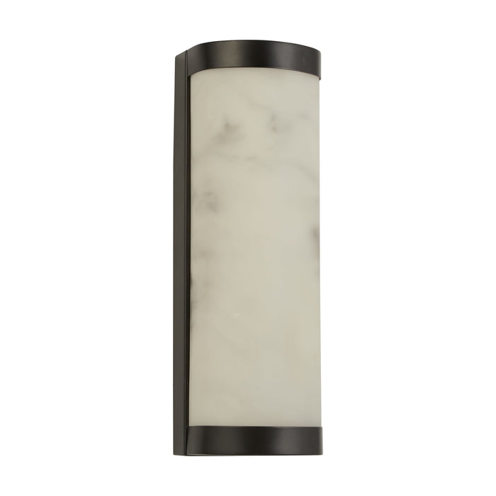 Nile matt black bathroom wall light with marble-effect diffuser unlit on white background