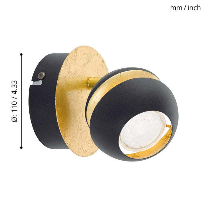 eglo nocito gold black wall spotlight living room close up