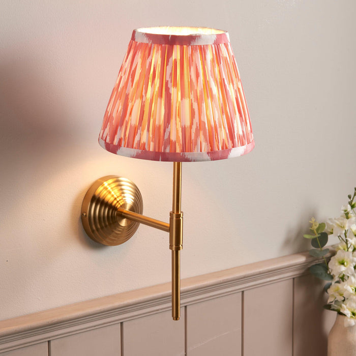 Obelisk Brass Wall Light T Bar & Ikat 20cm Coral Pink Shade by Endon Lighting — suits living rooms, bedrooms & hallways