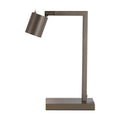 Office latte metallic desk lamp with angled cylinder head lit over a rectangular base