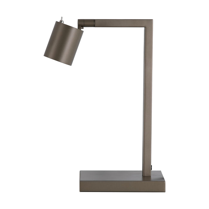 Office latte metallic desk lamp unlit on a white studio background with adjustable head