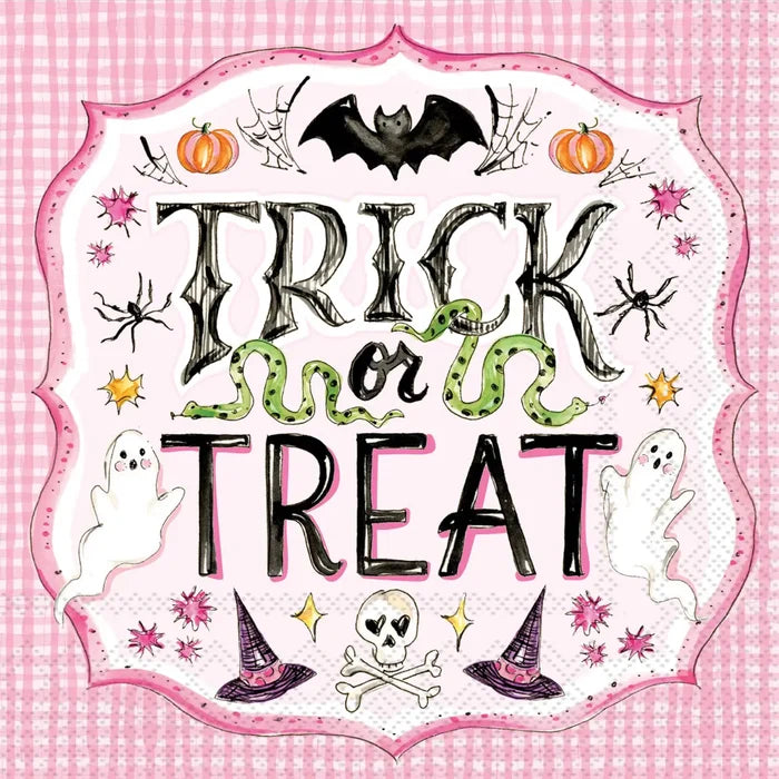 Paper Cocktail Napkin Pack /20 Pink Trick Or Treat Halloween