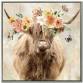 Peach Floral Highland Cow